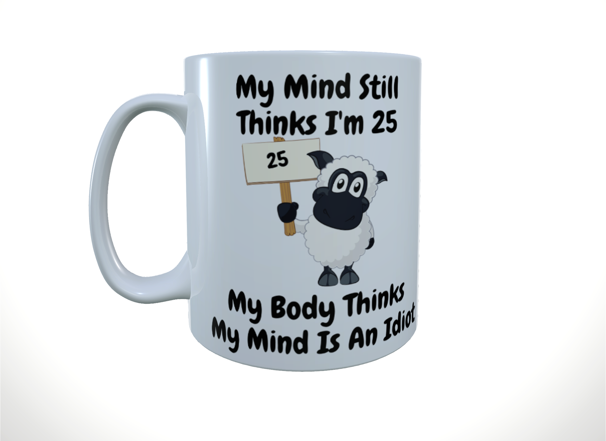 Sheep Ceramic Mug - My Body Thinks My Mind Is An Idiot - Click Image to Close